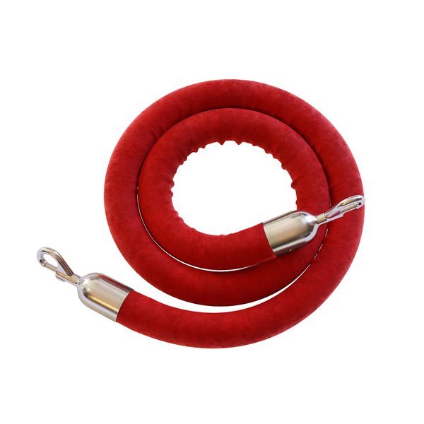 Montour Line Velvet Rope Red With Pol. Stainless Steel Snap Ends 8ft.Foam Core VL310Rope-80-RD-SE-PS